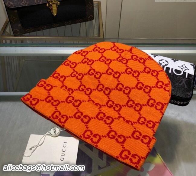 Fashion Discount Gucci GG Knit Hat 1019023 Orange 2024