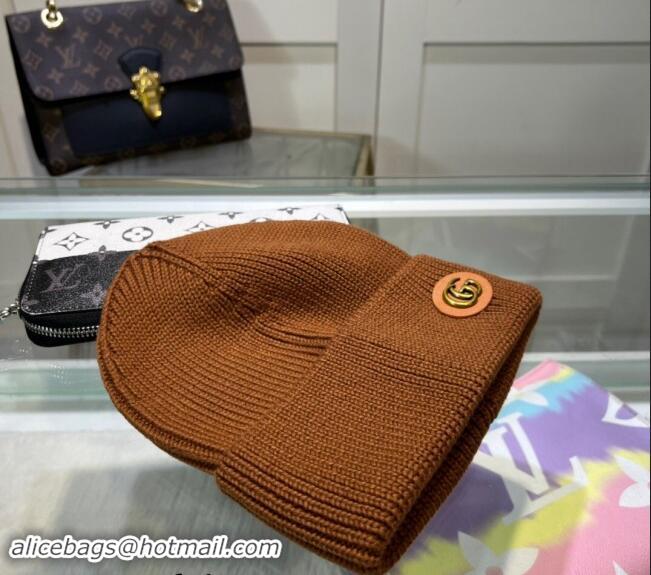 Well Crafted Gucci Knit Hat with GG Patch 1019027 Brown 2024