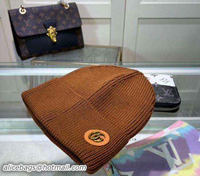 Well Crafted Gucci Knit Hat with GG Patch 1019027 Brown 2024