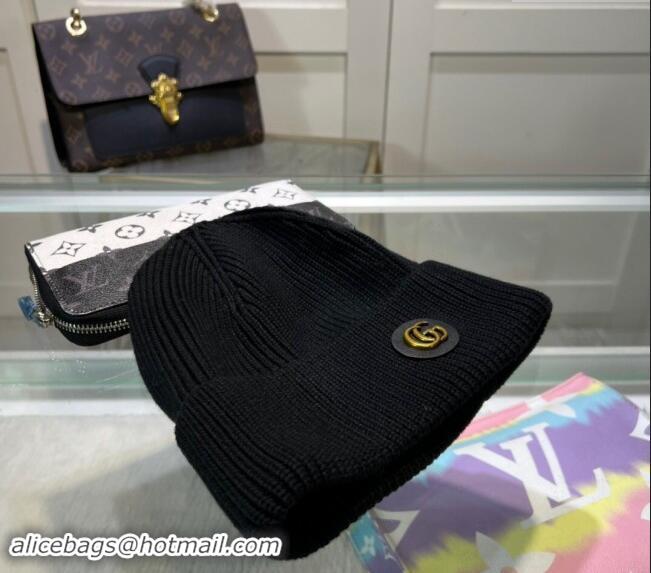 Buy Classic Gucci Knit Hat with GG Patch 1019027 Black 2024