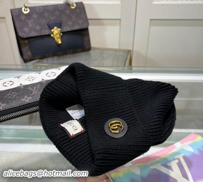 Buy Classic Gucci Knit Hat with GG Patch 1019027 Black 2024