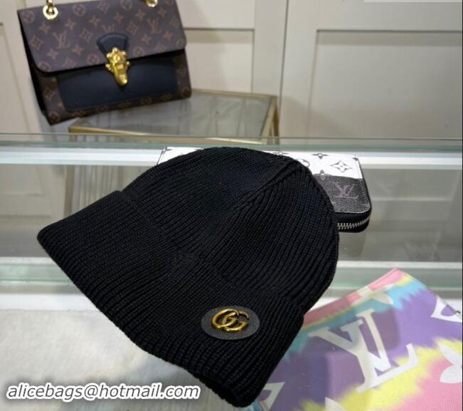 Buy Classic Gucci Knit Hat with GG Patch 1019027 Black 2024