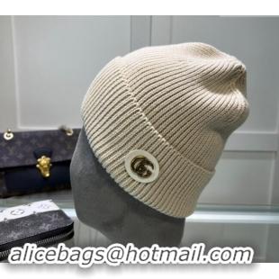 Original Cheap Gucci Knit Hat with GG Patch 1019027 White 2024