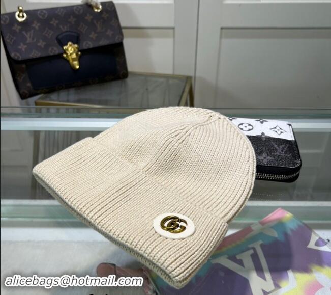 Original Cheap Gucci Knit Hat with GG Patch 1019027 White 2024