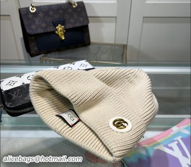 Original Cheap Gucci Knit Hat with GG Patch 1019027 White 2024