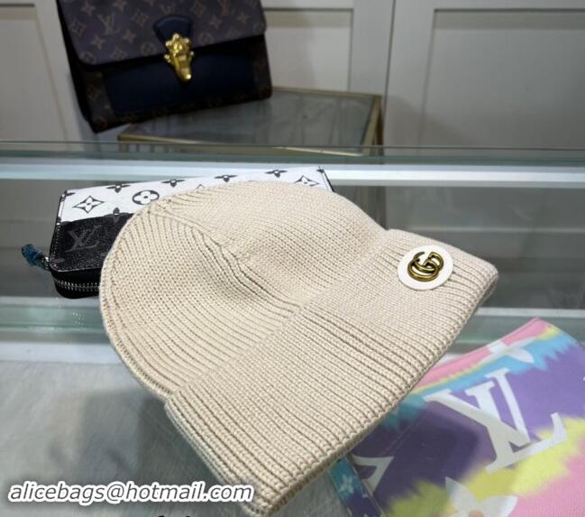 Original Cheap Gucci Knit Hat with GG Patch 1019027 White 2024