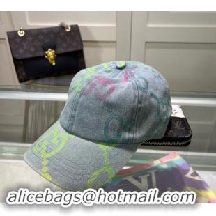 Top Design Gucci Denim Baseball Hat with Colored GG 1019028 Light Blue 2024