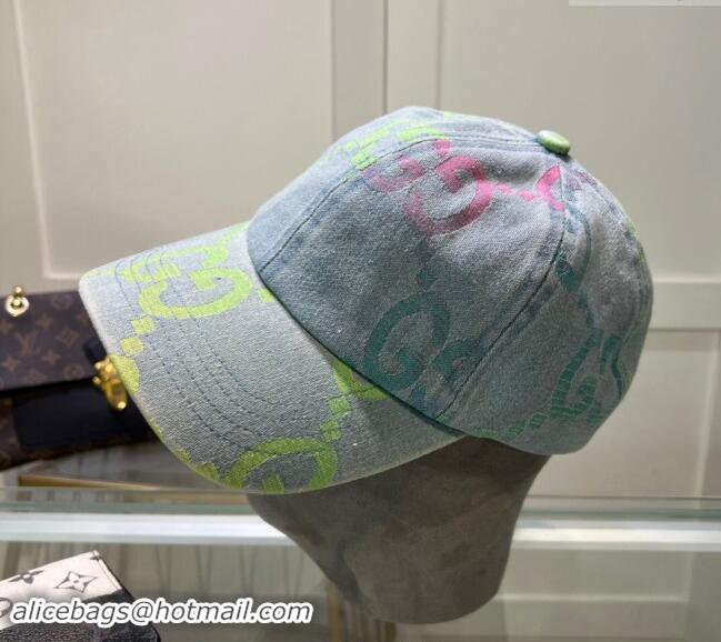 Top Design Gucci Denim Baseball Hat with Colored GG 1019028 Light Blue 2024