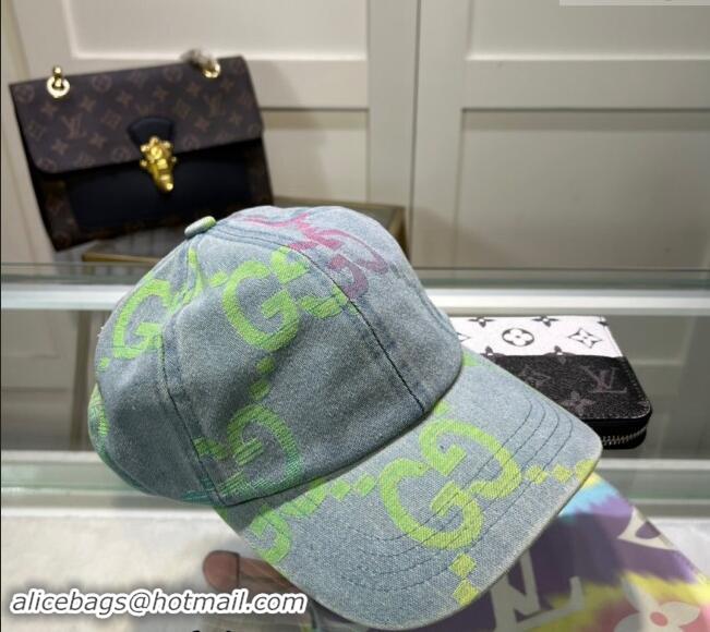 Top Design Gucci Denim Baseball Hat with Colored GG 1019028 Light Blue 2024