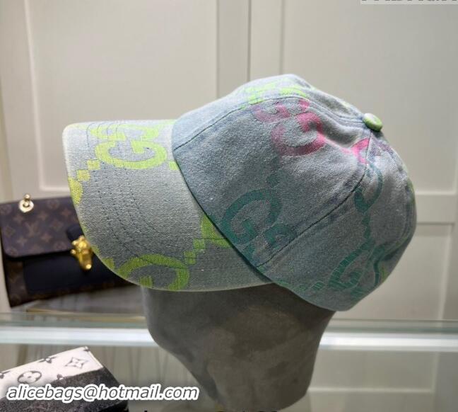 Top Design Gucci Denim Baseball Hat with Colored GG 1019028 Light Blue 2024