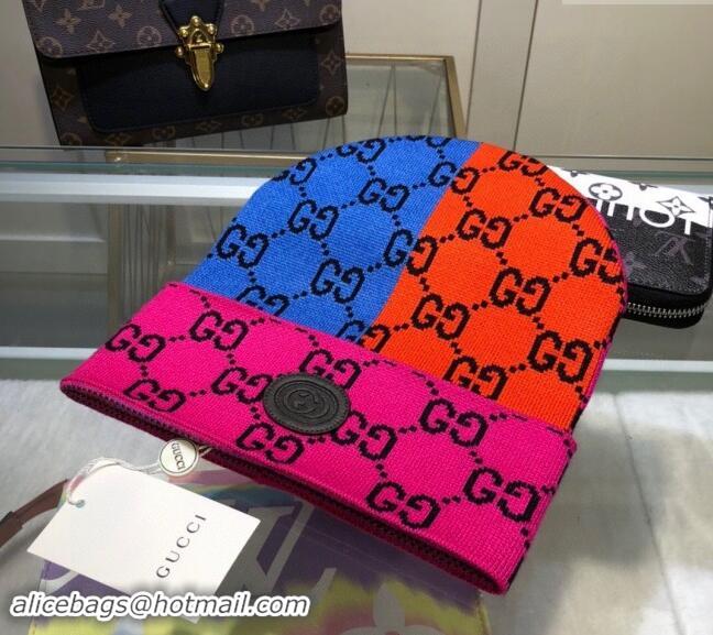 Low Cost Gucci Colored Knit Hat 1019029 Pink/Orange/Blue 2024