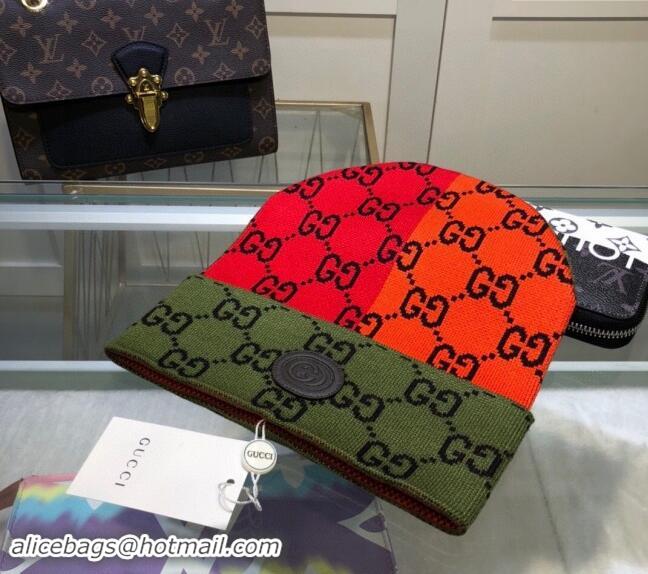 Luxurious Gucci Colored Knit Hat 1019029 Red/Orange/Green 2024