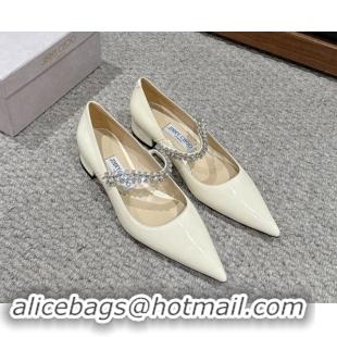 Unique Discount Jimmy Choo Bing Pump Flat 2.5cm with Strass Strap in Patent Calfskin White 606066