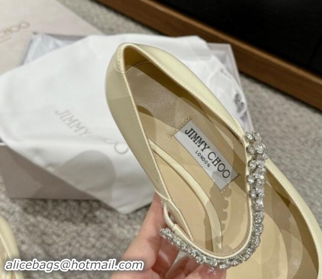 Unique Discount Jimmy Choo Bing Pump Flat 2.5cm with Strass Strap in Patent Calfskin White 606066