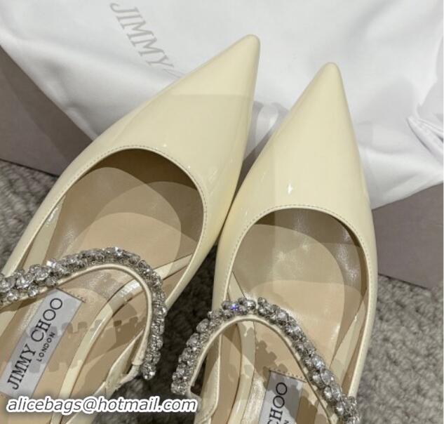 Unique Discount Jimmy Choo Bing Pump Flat 2.5cm with Strass Strap in Patent Calfskin White 606066