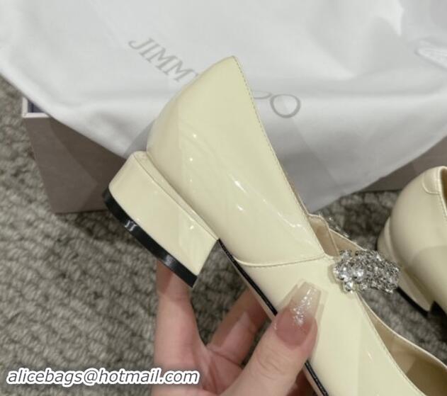 Unique Discount Jimmy Choo Bing Pump Flat 2.5cm with Strass Strap in Patent Calfskin White 606066