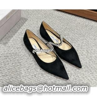 Good Product Jimmy Choo Bing Pump Flat 2.5cm with Strass Strap in Black Suede 606067