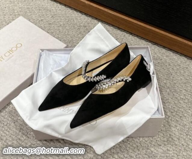 Good Product Jimmy Choo Bing Pump Flat 2.5cm with Strass Strap in Black Suede 606067