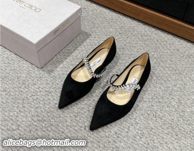 Good Product Jimmy Choo Bing Pump Flat 2.5cm with Strass Strap in Black Suede 606067