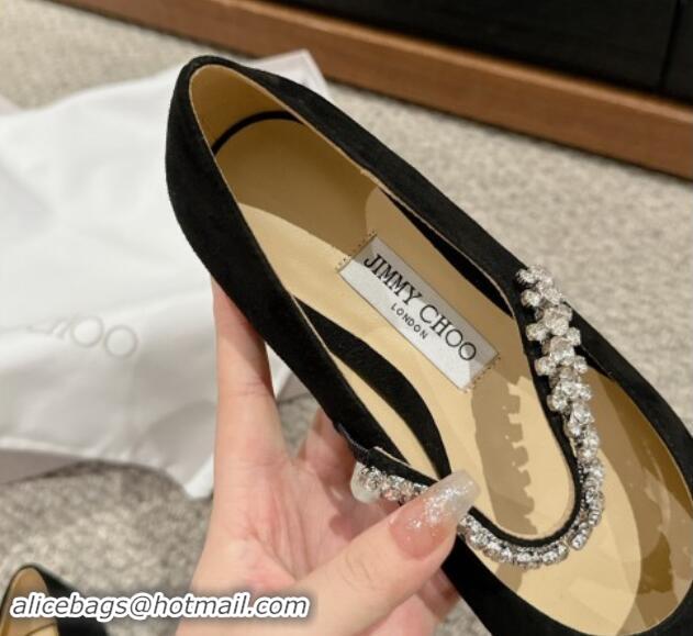 Good Product Jimmy Choo Bing Pump Flat 2.5cm with Strass Strap in Black Suede 606067