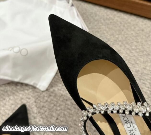 Good Product Jimmy Choo Bing Pump Flat 2.5cm with Strass Strap in Black Suede 606067