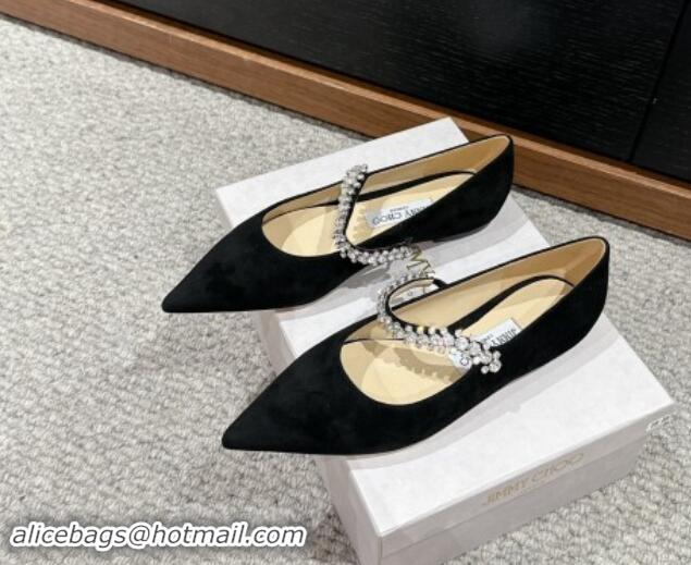 Good Product Jimmy Choo Bing Pump Flat 2.5cm with Strass Strap in Black Suede 606067