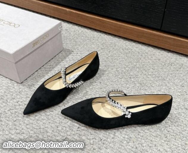 Good Product Jimmy Choo Bing Pump Flat 2.5cm with Strass Strap in Black Suede 606067