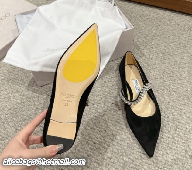 Good Product Jimmy Choo Bing Pump Flat 2.5cm with Strass Strap in Black Suede 606067