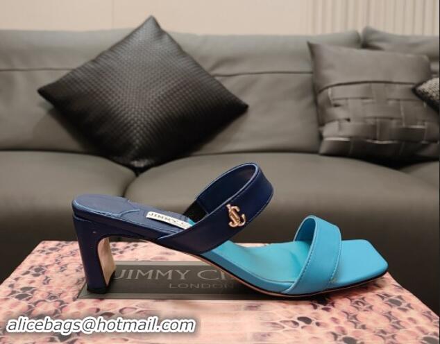 Sumptuous Jimmy Choo Bicolor Calfskin JC Heel Slide Sandals 5cm Blue/Navy 606069