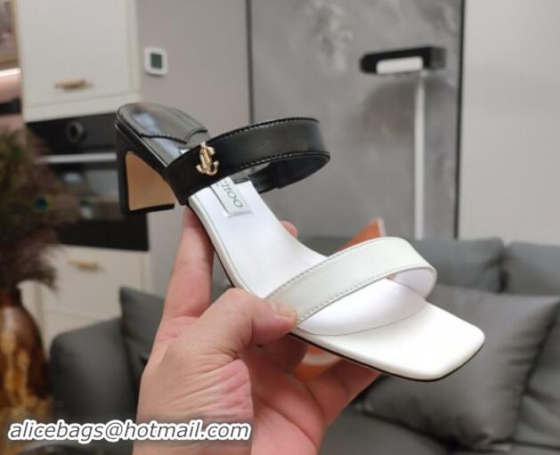 Good Product Jimmy Choo Bicolor Calfskin JC Heel Slide Sandals 5cm White/Black 606070