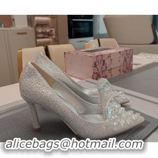 Stylish Jimmy Choo Strass Slipper Pumps 8.5cm Silver 606071