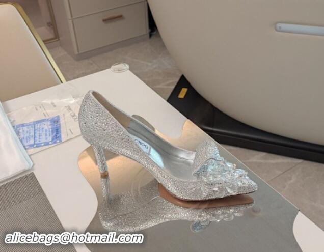 Stylish Jimmy Choo Strass Slipper Pumps 8.5cm Silver 606071