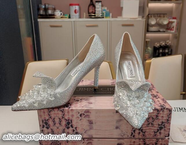 Stylish Jimmy Choo Strass Slipper Pumps 8.5cm Silver 606071