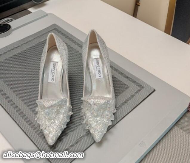 Stylish Jimmy Choo Strass Slipper Pumps 8.5cm Silver 606071