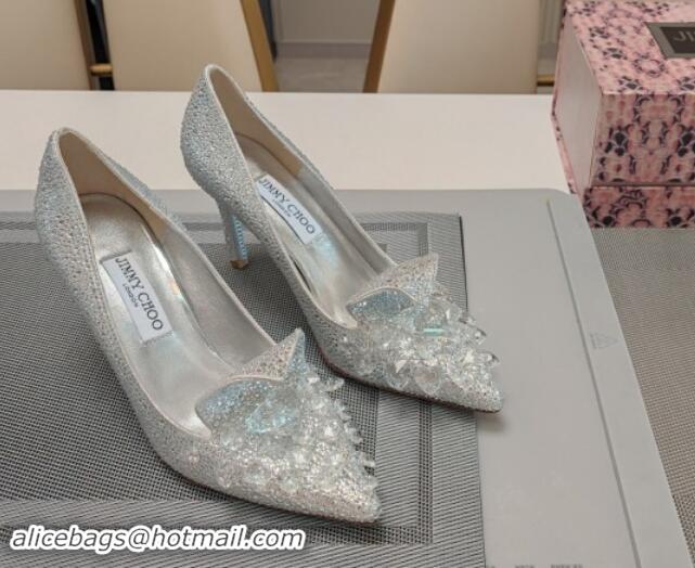 Stylish Jimmy Choo Strass Slipper Pumps 8.5cm Silver 606071