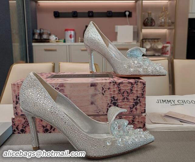 Stylish Jimmy Choo Strass Slipper Pumps 8.5cm Silver 606071