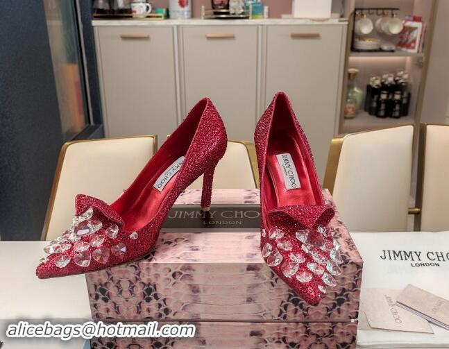 Sumptuous Jimmy Choo Strass Slipper Pumps 8.5cm Red 606073