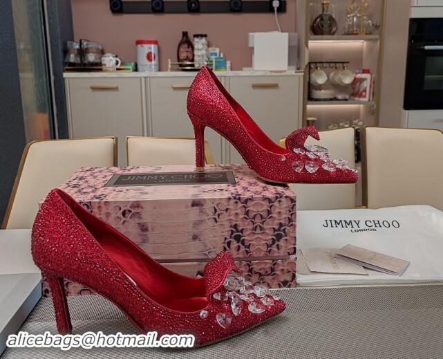 Sumptuous Jimmy Choo Strass Slipper Pumps 8.5cm Red 606073