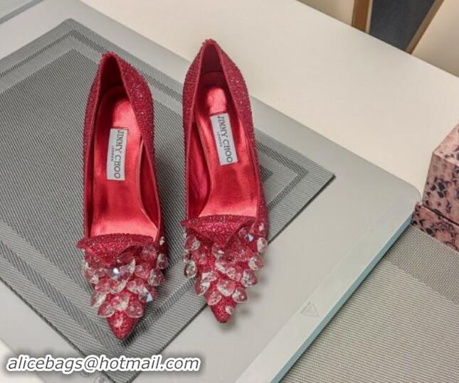 Sumptuous Jimmy Choo Strass Slipper Pumps 8.5cm Red 606073