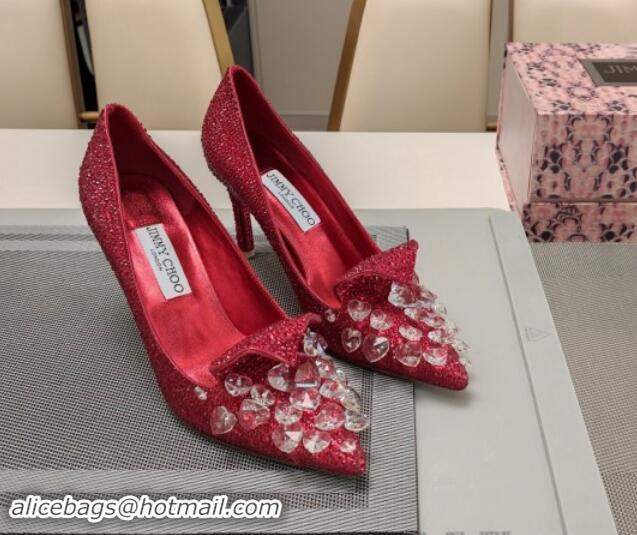 Sumptuous Jimmy Choo Strass Slipper Pumps 8.5cm Red 606073