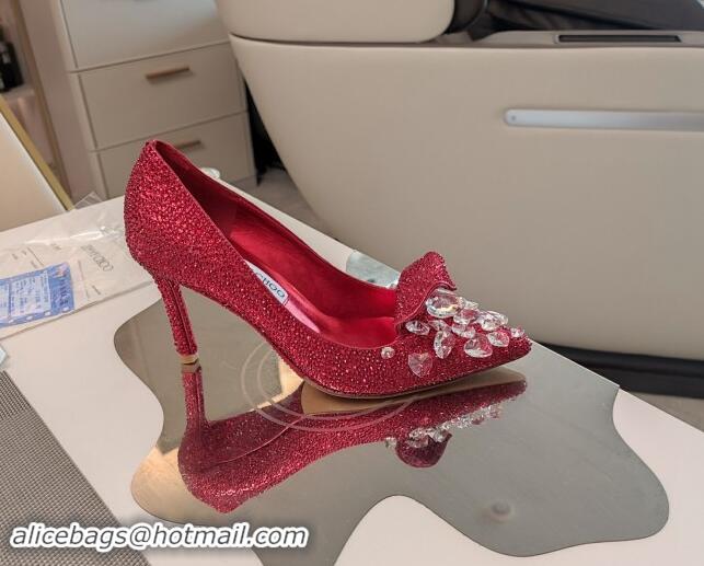 Sumptuous Jimmy Choo Strass Slipper Pumps 8.5cm Red 606073