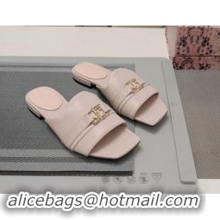 Grade Quality Jimmy Choo JC Nappa Calfskin Flat Slide Sandals Light Pink 606074