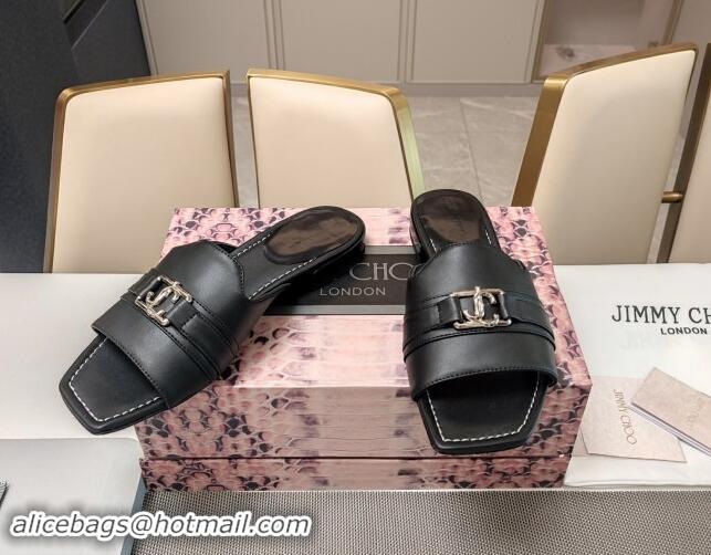 Top Grade Jimmy Choo JC Nappa Calfskin Flat Slide Sandals Black 606076