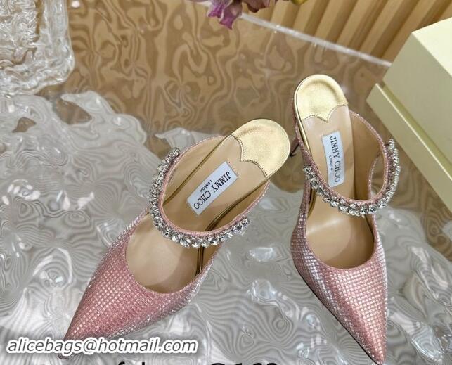 Shop Duplicate Jimmy Choo Bing Heel Mules 8.5cm with Strass Strap in Diamond-Glitter Fabric Pink 724039