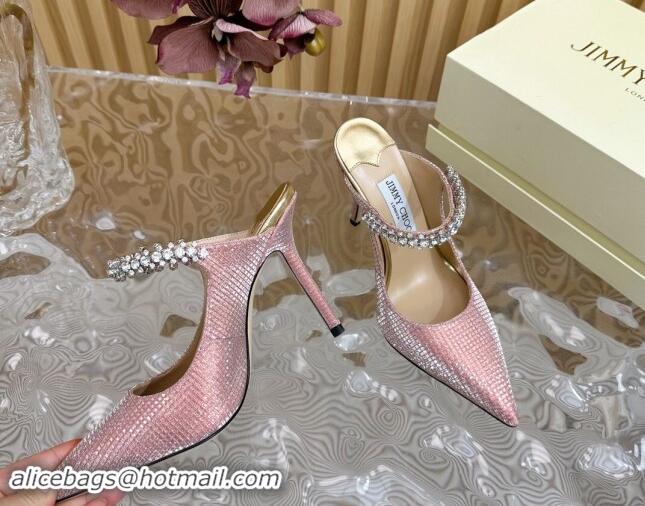 Shop Duplicate Jimmy Choo Bing Heel Mules 8.5cm with Strass Strap in Diamond-Glitter Fabric Pink 724039