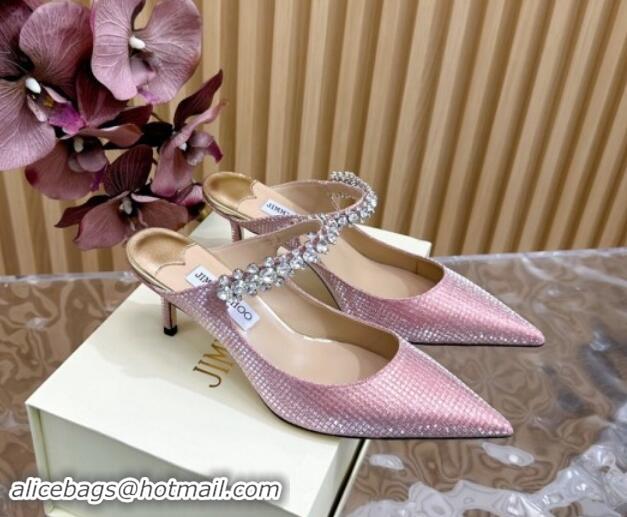 Shop Duplicate Jimmy Choo Bing Heel Mules 8.5cm with Strass Strap in Diamond-Glitter Fabric Pink 724039