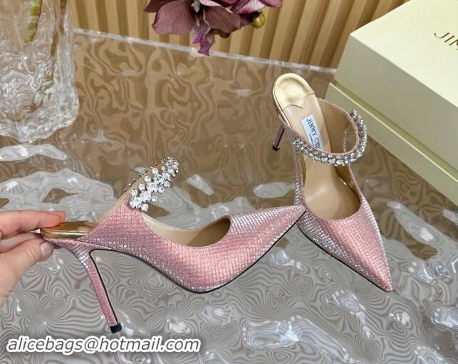 Shop Duplicate Jimmy Choo Bing Heel Mules 8.5cm with Strass Strap in Diamond-Glitter Fabric Pink 724039