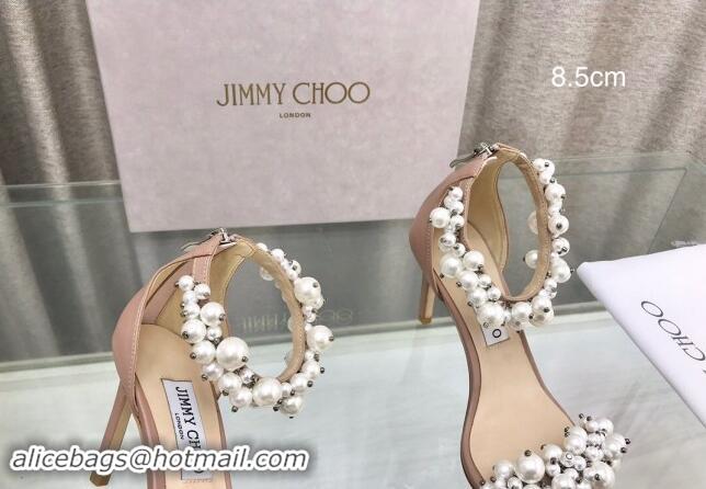 Feminine Jimmy Choo Pearls Leather Heel Sandals 8.5cm Beige 724053