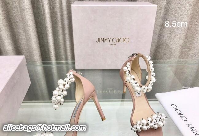 Feminine Jimmy Choo Pearls Leather Heel Sandals 8.5cm Beige 724053