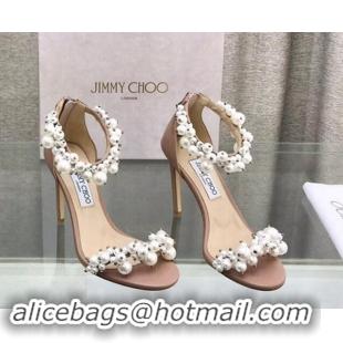 Unique Style Jimmy Choo Pearls Leather Heel Sandals 10cm Beige 724054